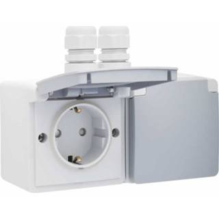 👉 Stopcontact grijs Niko Hydro 2-voudig met randaarde horizontaal waterdicht mat dubbele wartel 5413736386303