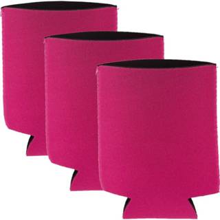 👉 Magenta roze volwassenen Voordeelset van 10x stuks opvouwbare blikjeskoelers/ koel hoesjes fuchsia