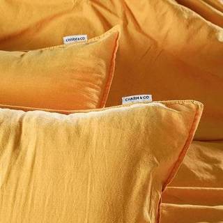 Kussenslop katoen geel Charm & Co Kussensloop Stonewashed Mosterd 8720615851898