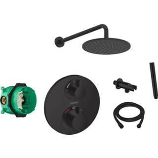 👉 Inbouw douchekraan zwart s Hansgrohe Ecostat rond met Saniclear Nero 30cm douchekop en wandarm regendouche 7434229883800