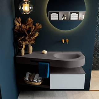 👉 Badmeubel grijs Mondiaz Riva 120cm Clay met 1 lade en wastafel rechts 0 kraangaten Dark Grey 6017328643684