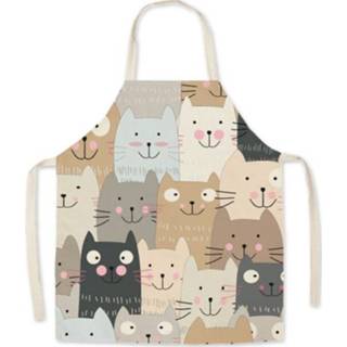 👉 Schort linnen stof active 2 stks kunst cartoon ouder-kind mouwloze halter schort, specificatie: 45x56 cm (kat)