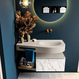 👉 Badmeubel linnen Mondiaz Riva 100cm Carrara met 1 lade en wastafel rechts 0 kraangaten Linen 6017316917919