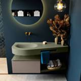 👉 Mondiaz Riva badmeubel 120cm Smoke met 1 lade en wastafel links 1 kraangat Army