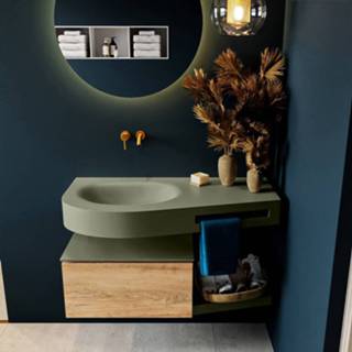Mondiaz Riva badmeubel 120cm Washed Oak met 1 lade en wastafel links 1 kraangat Army Mondiaz Riva badmeubel 100cm Washed Oak met 1 lade en wastafel links 1 kraangat Army