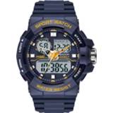 👉 Kalender blauw active mannen Sanda 6025 Dual Time Digital Display Lichtgevende Waterdicht Multifunctioneel Sport Quartz Horloge (Sapphire Blue)