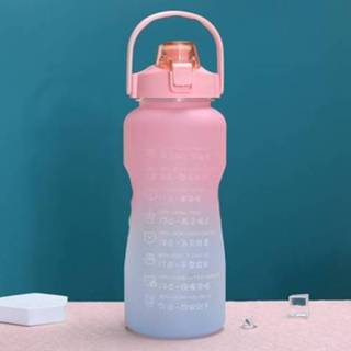 👉 Waterfles roze blauw active 2L Large-Capacity Sports Water Cup Outdoor Drop-Proof Draagbare Straw (Pink Blue Gradiënt)