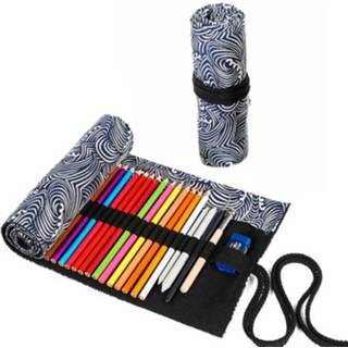 👉 Gordijn canvas active 2 stks 48 holes kleine golven gedrukt pen grote capaciteit roller tas schets kleur potlood briefpapier doos