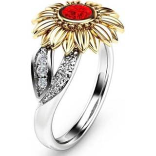 👉 Ringmat rood active vrouwen Mode vrouwelijke schattige zonnebloemkristallen ringen voor vrouwen, ringmaat: 10 (rood)
