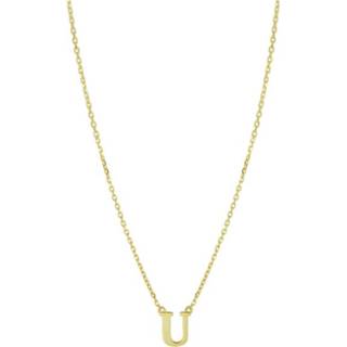 👉 Goud active Ketting met Letter U van Massief 14 Karaats