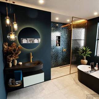 👉 Badmeubel cale MONDIAZ RIVA 100cm onderkast / planchet kleur met 1 lade. Wastafel DULCET rechts 0 kraangaten Army. 6017326426449