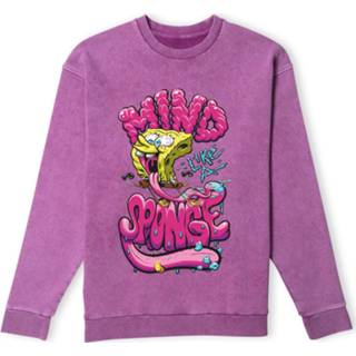 👉 Spongebob Squarepants Mind Like A Sponge Sweatshirt - Purple Acid Wash - XXL - Purple Acid Wash