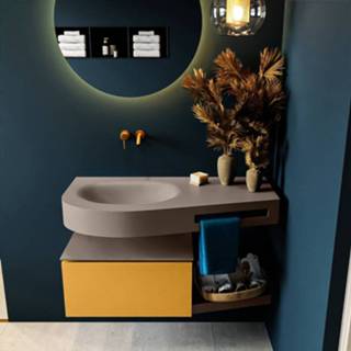 👉 Badmeubel grijs smoke MONDIAZ RIVA 100cm onderkast / planchet kleur met 1 lade. Wastafel DULCET links 0 kraangaten Dark_Grey. 6017323110150