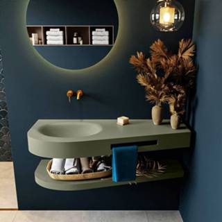 👉 Wastafel Mondiaz Riva 120cm met planchet Army en links 0 kraangaten 6017314173126