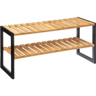 👉 Schoenenrek zwart bamboe metaal Schoenenrek/schoenenkast zwart/naturel 70 x 34,5 cm van bamboe/metaal