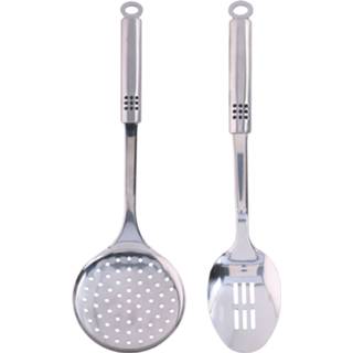 👉 Schuimspaan zilver RVS 2-Delige keukengerei set ronde en ovale 33,5 cm van