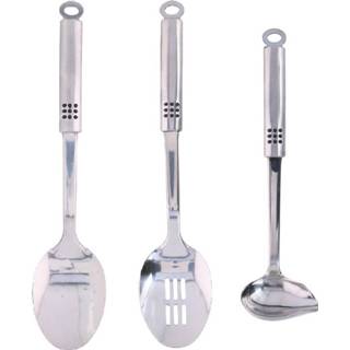 👉 Opscheplepel zilver RVS 3-Delige keukengerei set opscheplepel, schuimspaan en saus/juslepel 29 34 cm van