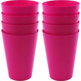 Drinkbeker roze kunststof 16x drinkbekers van 430 ml in het