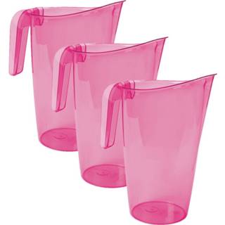 👉 Waterkan transparant roze kunststof 3x stuks waterkan/sapkan transparant/roze met inhoud 1.75 liter