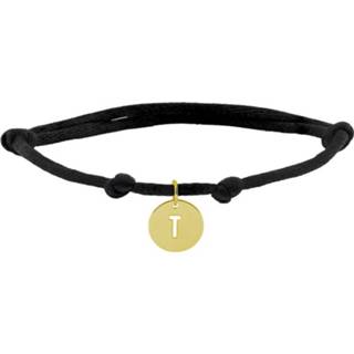 👉 Letter hanger gouden one-size-fits-all active zwarte Knooparmband met 14K Ronde T