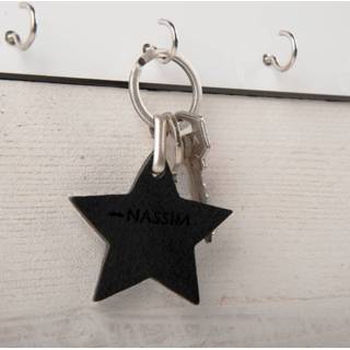 👉 Leren sleutelhanger graveren - Ster - Zwart