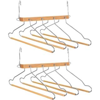 👉 Kledinghanger zilver hout volwassenen Set van 2x stuks luxe kledinghanger/broekhanger voor 4 broeken/shirts 42 x 45 cm