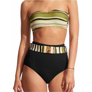👉 Seafolly - Women's Sun Stripe Bustier Bandeau - Bikinitop maat 16, beige/bruin/zwart