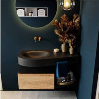 👉 Badmeubel MONDIAZ RIVA 100cm onderkast / planchet kleur Washed_Oak met 1 lade. Wastafel DULCET links 0 kraangaten Urban. 6017341484462