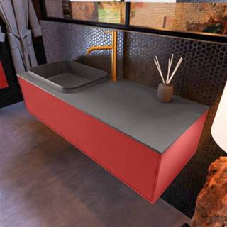 👉 Badmeubel fire grijs MONDIAZ ERIN 120cm onderkast kleur met 1 lade. Wastafel RIDGE links kraangat Dark_grey. 6017332556581