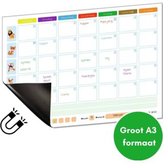 👉 Whiteboard jongens Magnetische Weekplanner Maandplanner Dagritmeplanner en Familieplanner in één - Dieren 42 x 30 cm 7442955690678