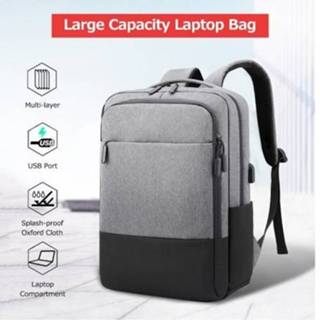 Backpack grijs large 15.6 inch Capacity Computer Oxford Cloth Business Bag Outdoor Leisure Travel with External USB Interface Dark Grey