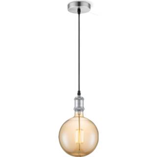 👉 Hanglamp staal glas zilver Light depot - Vintage Globe g180 Mat amber Outlet 8718808339674