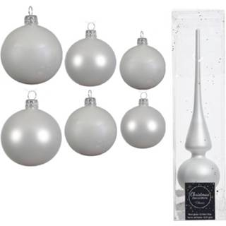 👉 Kerstbal wit glans glas groot Pakket Glazen Kerstballen 50x Winter Glans/mat 4-6-8 Cm Met Piek Mat - 8720576780756