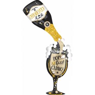 👉 Folieballon zwart goud Amscan Time For Bubbly 1,77 Meter Zwart/goud 26635363501