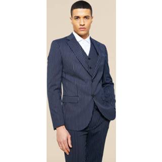 Skinny Fit Colbert Met Enkele Rij Knopen En Krijtstrepen, Navy