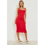 Long Line Midi Jurk Met Vierkante Hals, Red