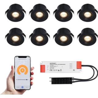 👉 Inbouwspot zwarte wit aluminium zwart 8x Cadiz Smart LED Inbouwspots complete set - Wifi & Bluetooth 12V 3 Watt 2700K warm 8720365440649