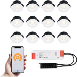 👉 Inbouwspot witte wit aluminium 12x Cadiz Smart LED Inbouwspots complete set - Wifi & Bluetooth 12V 3 Watt 2700K warm 8720365440618