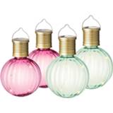 👉 Lampion roze groene multi kunststof Set van 4x stuks buiten led en solar verlichting 11 cm