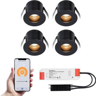 👉 Inbouwspot zwarte wit aluminium zwart 4x Olivia Smart LED Inbouwspots complete set - Wifi & Bluetooth 12V 3 Watt 2700K warm 8720365440724