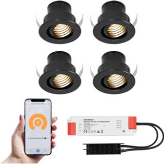 👉 Inbouwspot zwarte wit aluminium zwart 4x Medina Smart LED Inbouwspots complete set - Wifi & Bluetooth 12V 3 Watt 2700K warm 8720365440823