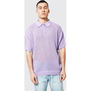 👉 Oversized Short Sleeve Open Stitch Knitted Polo, Lilac