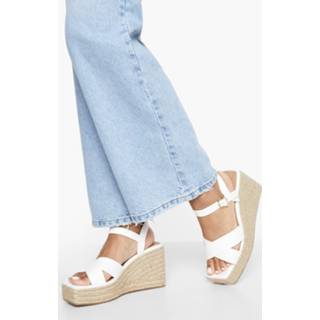 👉 Gekruiste Sleehakken Met Vierkante Neus, White