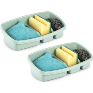 👉 Spons tgroen kunststof 2x stuks keuken spons/doekjes houders 26 x 14 cm mintgroen