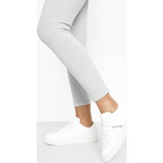 Gestreepte Platte Gympen Met Steentjes En Veters, White