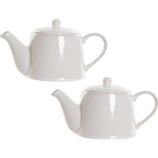 👉 Theepot wit porselein Set van 2x stuks theepotten 1100 ml met handvat