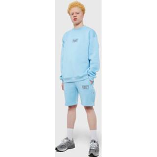 👉 Oversized Man Trainingspak Met Drukknoopjes En Shorts, Light Blue
