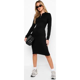 Gebreide Jurk Met Polo Kraag, Black