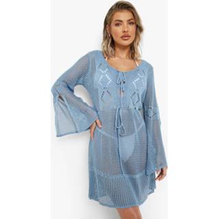 👉 Gehaakte Strand Mini Jurk Met Uitsnijding, Ice Blue