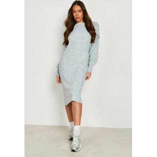 👉 Ballon grijs s Balloon Sleeve Cable Knitted Midi Dress, Grey